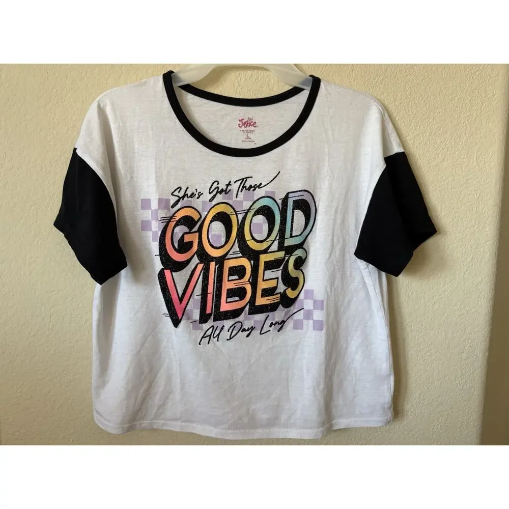 Lot Of 3 Justice Glitter Future CEO Good Vibes Boxy T Shirt Tops Size L 12/14